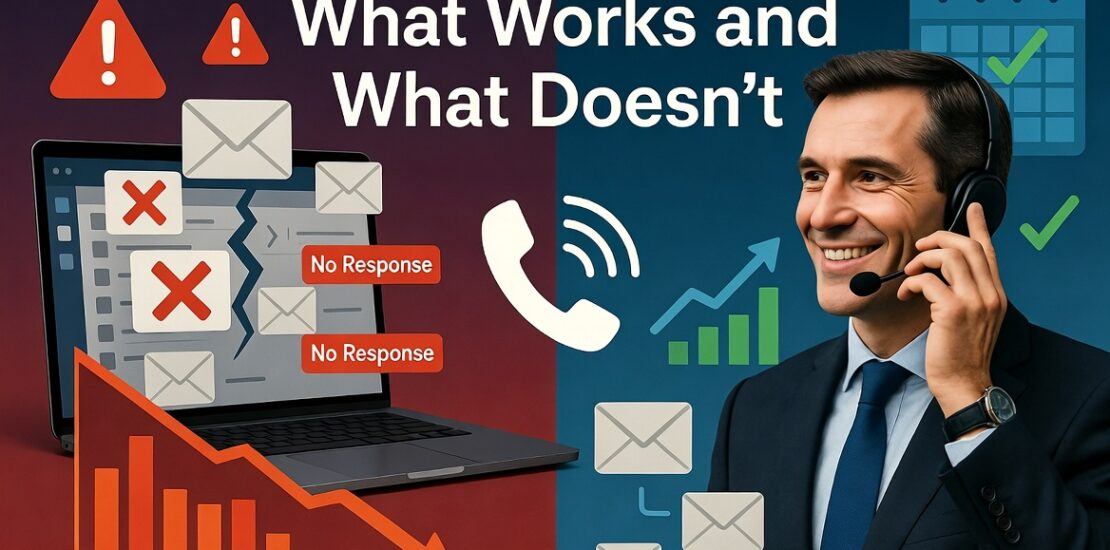 Professional illustration showing why cold emails fail and phone calls succeed for growing sales meetings and pipeline.